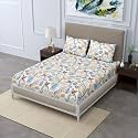 Soft Glace Cotton Queen Size Elastic Fitted Bedsheet with 2 Large Pillow Covers (72"x72"x6") (White)