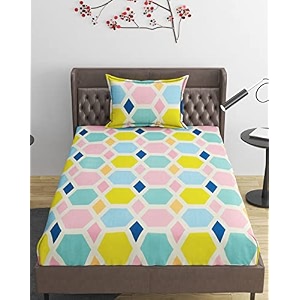 premium cotton elastic fitted bedsheets with 1 size pillow cover  single bed with all around elastic 210 tc  4834x7234 single multi box