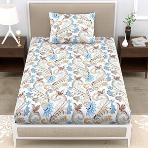 soft glace cotton single size elastic fitted bedsheet with 1 large pillow cover 7234x4834x634 multi box white
