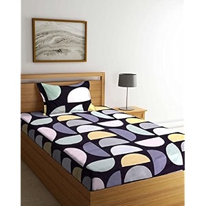 soft glace cotton single size elastic fitted bedsheet with 1 large pillow cover 7234x4834x634 multi box black