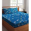 Soft Glace Cotton Single Size Elastic Fitted Bedsheet with 1 Large Pillow Cover (72"x48"x6") (Small Single, White on Green)
