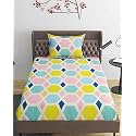 Premium Cotton Elastic Fitted Bedsheets with 1 Size Pillow Cover | Single Bed with All Around Elastic 210 TC | (48"x72" Single, Multi Box)