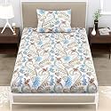 Soft Glace Cotton Single Size Elastic Fitted Bedsheet with 1 Large Pillow Cover (72"x48"x6") Multi Box (White)