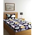 Soft Glace Cotton Single Size Elastic Fitted Bedsheet with 1 Large Pillow Cover (72"x48"x6") Multi Box (Black)