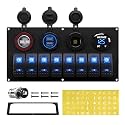 RVBOATPAT Marine Boat Switch Panel Waterproof 8 Gang 12V Rocker Switch Panel 12 Volt Toggle Switch Panel Blue LED Lighted for Automotive Car Truck