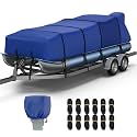 RVMasking Pontoon Boat Cover, 1400D Reinforced, Motor Cover, 21-24ft, Blue