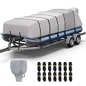RVMasking Pontoon Boat Cover, 1400D Reinforced, Motor Cover, 25-28ft, Gray
