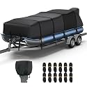 RVMasking Pontoon Boat Cover, 1400D Reinforced, Motor Cover, 21-24ft, Black