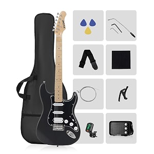 rvone rst-150 39-inch right-handed electric guitar kit hss amp black