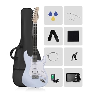 rvone 3934 beginner electric guitar kit with amp hss pickups right blue