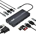 RVP+ USB C Docking Station 3 Monitors, 12-in-1,Triple Display-4K HDMI Dual Monitors & VGA,5Gbps USB-C/A Data Transfer,USB 3.0,100WLaptop-Charging,Gigabit Ethernet,Audio,SD/TF Dongle(RV-USB012), black