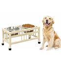 RvPaws Dog/Cat Elevated Rectangular Pet Double Diner with Stainless Steel Bowls for Pets, Durable, Food & Water Bowls with Iron Stand Cream Colour, Size-Large (1600ml X 2 Bowl)