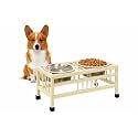 RvPaws Dog/Cat Elevated Rectangular Pet Double Diner with Stainless Steel Bowls for Pets, Durable, Food & Water Bowls with Iron Stand Cream Colour, Size- Medium (900ml X 2 Bowl)