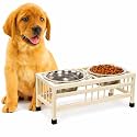 RvPaws Dog/Cat Elevated Rectangular Pet Double Diner with Stainless Steel Bowls for Pets, Durable, Food & Water Bowls with Iron Stand Cream Colour, Size-Small (350ml X 2 Bowl)