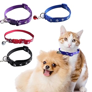 rvpaws dog puppy cat amp kitten buckle paw print adjustable pet collar with bell x-small size 10 mm nylon collar paw printed belt for neck blue