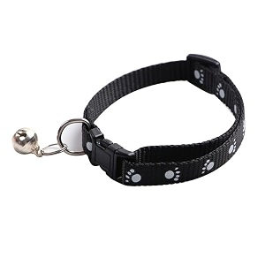 rvpaws dog puppy cat amp kitten buckle paw print adjustable pet collar with bell x-small size 10 mm nylon collar paw printed belt for neck black