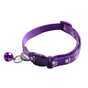rvpaws dog puppy cat amp kitten buckle paw print adjustable pet collar with bell x-small size 10 mm nylon collar paw printed belt for neck purple