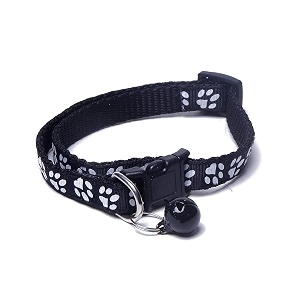 rvpaws printed dog collar for puppies small dogs cat kitten collar with bell adjustable neck size  10-15inch black
