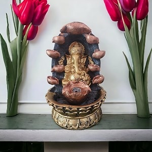 rvs fiber ganesha water fountain with led light amp water pump  8 step diya indoor waterfall  lord ganesha idol  tabletop water fountain  for home office garden or decoration piece 27x26x39 cm