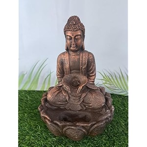 rvs lotus buddha water fountain with led lights amp water pump  tabletop water fountain  vastu kamal buddha statue  best gift any occasion  for home office garden or gifting- copper 23x15x34 cm