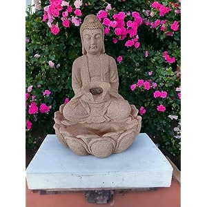 rvs fibreglass lotus buddha water fountain with led lightsampwater pumptabletop water fountainvastu kamal buddha fountainfor home office garden or gifting - beige 23x15x34 cm