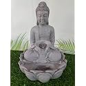 RVS Lotus Buddha Water Fountain with LED Lights &amp; Water Pump | Tabletop Water Fountain | Vastu Kamal Buddha Statue | Best Gift Any Occasion | for Home, Office, Garden Or Gifting - (Grey, 23x15x34 CM)
