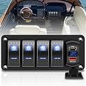 RVZONE 4‑Gang IP68 Switch Panel 12‑24V Voltmeter USB‑C QC3.0 Blue