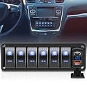 RVZONE 6‑Gang IP68 Switch Panel 12‑24V Voltmeter PD QC3.0 USB‑C Blue