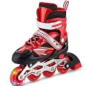 Rylan 4 Wheels Adjustable Inline Skates for Boys Girls Kids Age 6-15 - Skating Shoes With PU Strong Wheels, Aluminum Frame, LED Flash Light (Red)