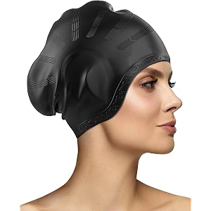 rylan latest designed long hair swim capwaterproof silicone swimming cap for adult woman and menkeeps hair clean with ear protector fresh long lasting silicone made waterproof swimming cap blue