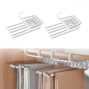 rylan pack of 3 5 in 1 abs foldable hangers for clothes hanging multi-layer multi-purpose pant hangers for wardrobe magic foldable hanger clothes hanger multipurpose hanger organizer steel