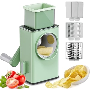 rylan rotary vegetable slicer - round mandoline slicer grater shredder salad maker - large feed port - suction base - cutter for vegetable fruit cookie oreo nuts