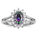 Rylos Halo Ring: Diamond Birthstone with 6X4MM Oval Gemstone - Women's Jewelry in Sterling Silver - Stunning Diamond Ring Sizes 5-10