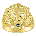 Rylos Lion Head Ring Color Stones Eyes &amp; Diamond Mouth – Fun Designer Rings in Sizes 8-13 in Yellow Gold Plated Silver