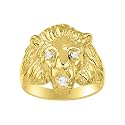Rylos Lion Head Ring Color Stones Eyes &amp; Diamond Mouth – Fun Designer Rings in Sizes 8-13 in Yellow Gold Plated Silver