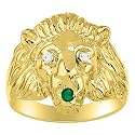 Rylos Lion Head Ring Color Stones Eyes & Diamond Mouth – Fun Designer Rings in Sizes 8-13 in Yellow Gold Plated Silver