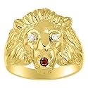 Rylos Lion Head Ring Color Stones Eyes &amp; Diamond Mouth – Fun Designer Rings in Sizes 8-13 in Yellow Gold Plated Silver