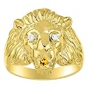 Rylos Lion Head Ring Color Stones Eyes &amp; Diamond Mouth – Fun Designer Rings in Sizes 8-13 in Yellow Gold Plated Silver