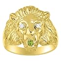Rylos Lion Head Ring Color Stones Eyes &amp; Diamond Mouth – Fun Designer Rings in Sizes 8-13 in Yellow Gold Plated Silver