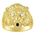 Rylos Lion Head Ring Color Stones Eyes &amp; Diamond Mouth – Fun Designer Rings in Sizes 8-13 in Yellow Gold Plated Silver