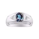Rylos Men's Rings Classic Design 8X6MM Oval Gemstone &amp; Sparkling Diamond Ring - Color Stone Birthstone Rings for Men, Sterling Silver Rings in Sizes 8-13. Elevate Your Style with Timeless Elegance!