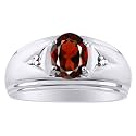 Rylos Men's Rings Classic Design 8X6MM Oval Gemstone &amp; Sparkling Diamond Ring - Color Stone Birthstone Rings for Men, Sterling Silver Rings in Sizes 8-13. Elevate Your Style with Timeless Elegance!