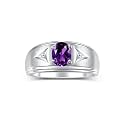 Rylos Men's Rings Classic Design 8X6MM Oval Gemstone &amp; Sparkling Diamond Ring - Color Stone Birthstone Rings for Men, Sterling Silver Rings in Sizes 8-13. Elevate Your Style with Timeless Elegance!