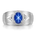 Rylos Men's Rings Classic Design 8X6MM Oval Gemstone &amp; Sparkling Diamond Ring - Color Stone Birthstone Rings for Men, Sterling Silver Rings in Sizes 8-13. Elevate Your Style with Timeless Elegance!