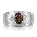 Rylos Men's Rings Classic Design 8X6MM Oval Gemstone &amp; Sparkling Diamond Ring - Color Stone Birthstone Rings for Men, Sterling Silver Rings in Sizes 8-13. Elevate Your Style with Timeless Elegance!