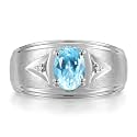 Rylos Men's Rings Classic Design 8X6MM Oval Gemstone &amp; Sparkling Diamond Ring - Color Stone Birthstone Rings for Men, Sterling Silver Rings in Sizes 8-13. Elevate Your Style with Timeless Elegance!