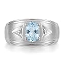 Rylos Men's Rings Classic Design 8X6MM Oval Gemstone &amp; Sparkling Diamond Ring - Color Stone Birthstone Rings for Men, Sterling Silver Rings in Sizes 8-13. Elevate Your Style with Timeless Elegance!