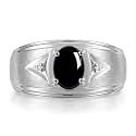 Rylos Men's Rings Classic Design 8X6MM Oval Gemstone &amp; Sparkling Diamond Ring - Color Stone Birthstone Rings for Men, Sterling Silver Rings in Sizes 8-13. Elevate Your Style with Timeless Elegance!