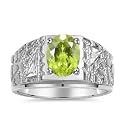 Rylos Men's Rings Designer Nugget Ring: Oval 9X7MM Gemstone &amp; Sparkling Diamonds - Color Stone Birthstone Rings for Men, Sterling Silver Rings in Sizes 8-13. Mens Jewelry