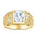 Rylos Men's Rings Designer Nugget Ring: Oval 9X7MM Gemstone &amp; Sparkling Diamonds - Color Stone Birthstone Rings for Men, Yellow Gold Plated Silver Rings in Sizes 8-13. Mens Jewelry
